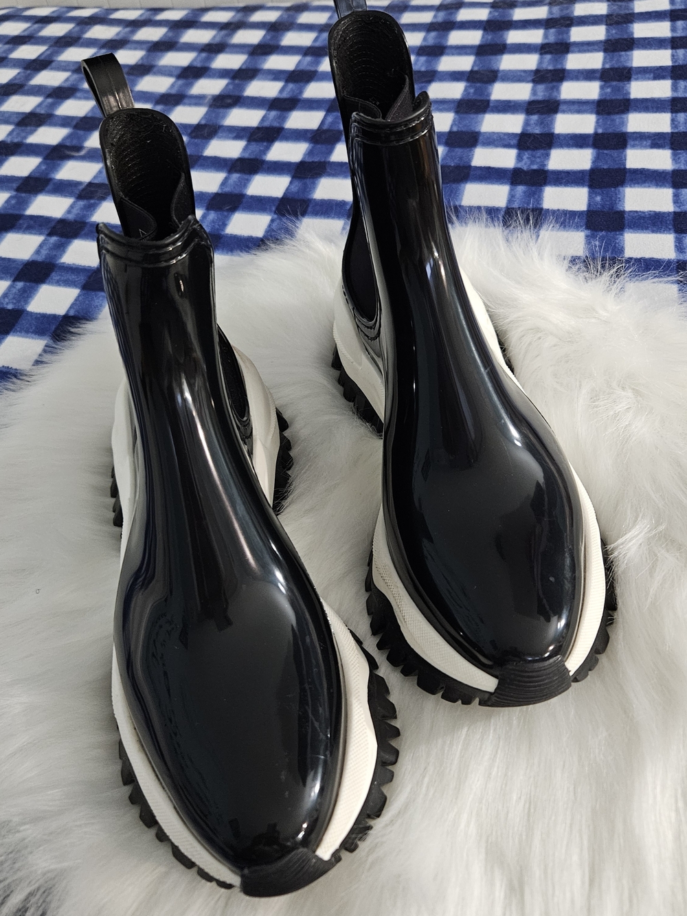 Patent Black Lace-Up Chelsea-Style Lug Sole Boots